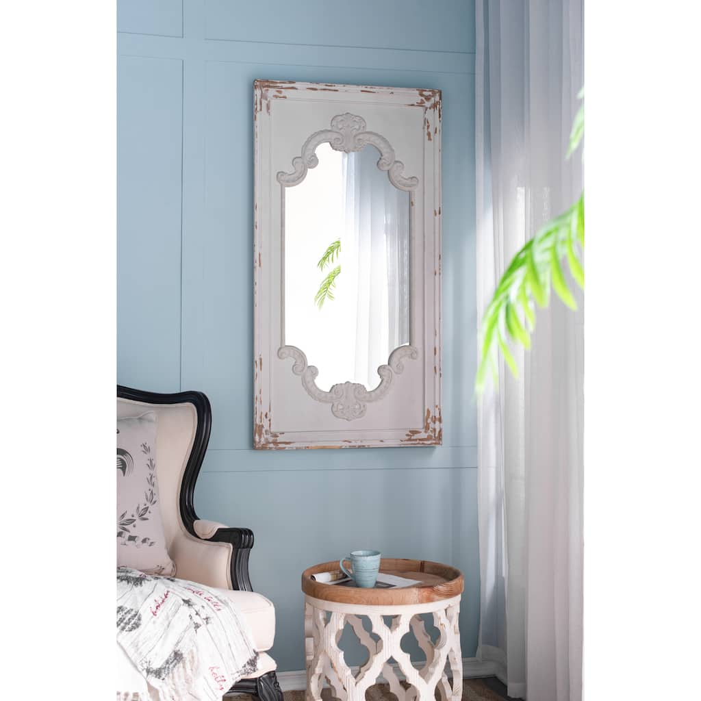 29" x 54" Distressed White Mirror with Solid Wood Frame, French Country Floor Mirror for Living Room Bedroom Entryway