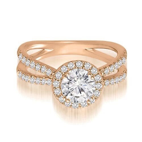 1.35 cttw. 14K Rose Gold Halo Split-Shank Round Diamond Engagement Ring