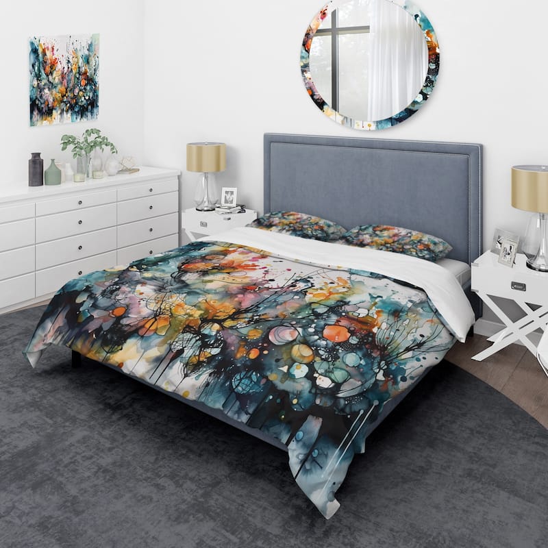 Designart "Captivating Boho Dance II" Blue Bohemian - Bedding Cover Set With Shams