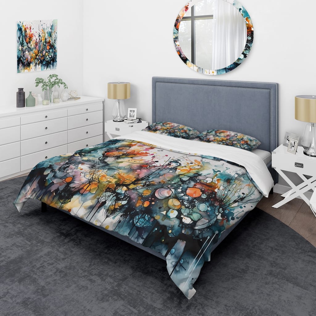 Designart "Captivating Boho Dance II" Blue Bohemian - Bedding Cover Set With Shams
