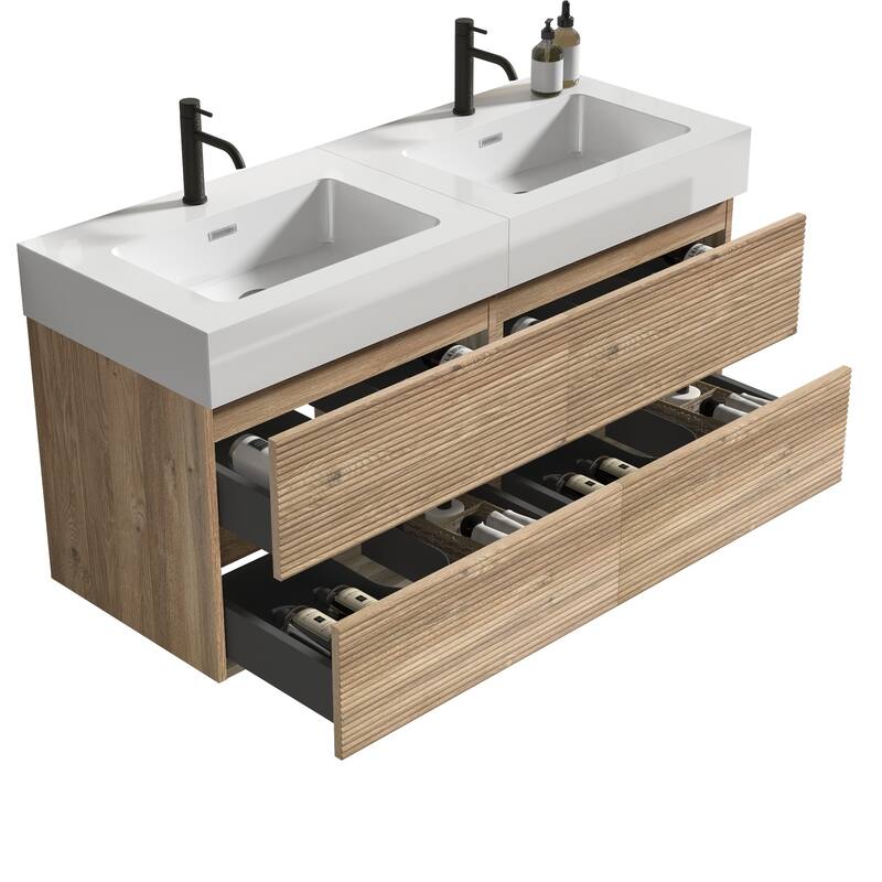 Wall Mounted Bathroom Vanity with Solid Surface Sink and Soft Drawers