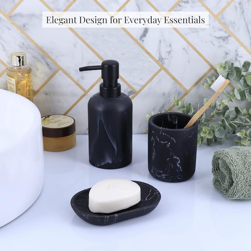 4-Piece Marble Bathroom Accessory Set - 10"L x 10"W x 10"H