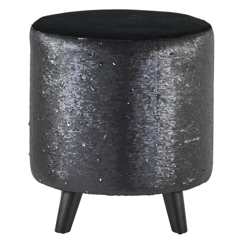 Polyester Stool with Sequins - Black - Roche River Decor