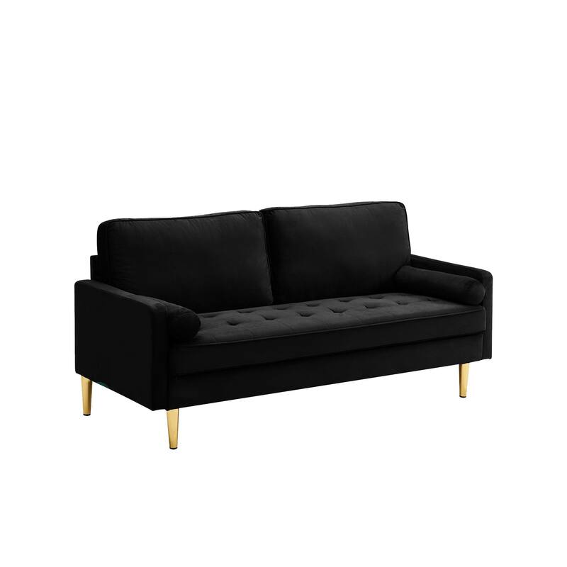 Industrial Style Velvet Sofa 2-Seater Sofa with High-Density Foam Cushions, Pine Wood Frame Gold Metal Legs, for Living Room