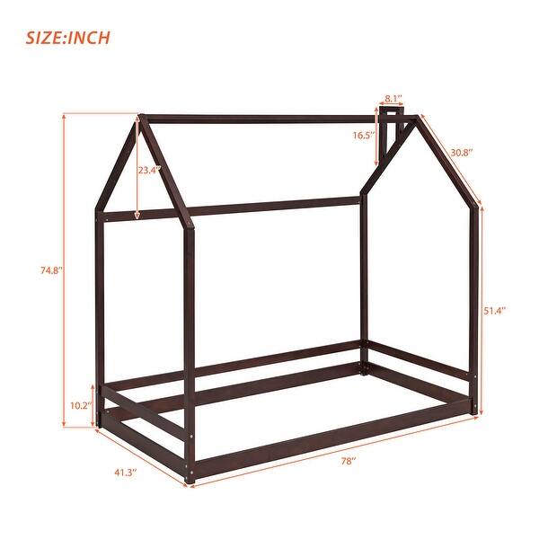 Espresso Twin Size House Bed Wood Floor Bed Frame for Bedroom Easy Assembly