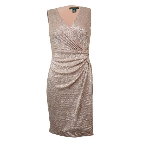 Lauren Ralph Lauren Women\u0026#x27;s Metallic Surplice V-Neck Dress - Pink