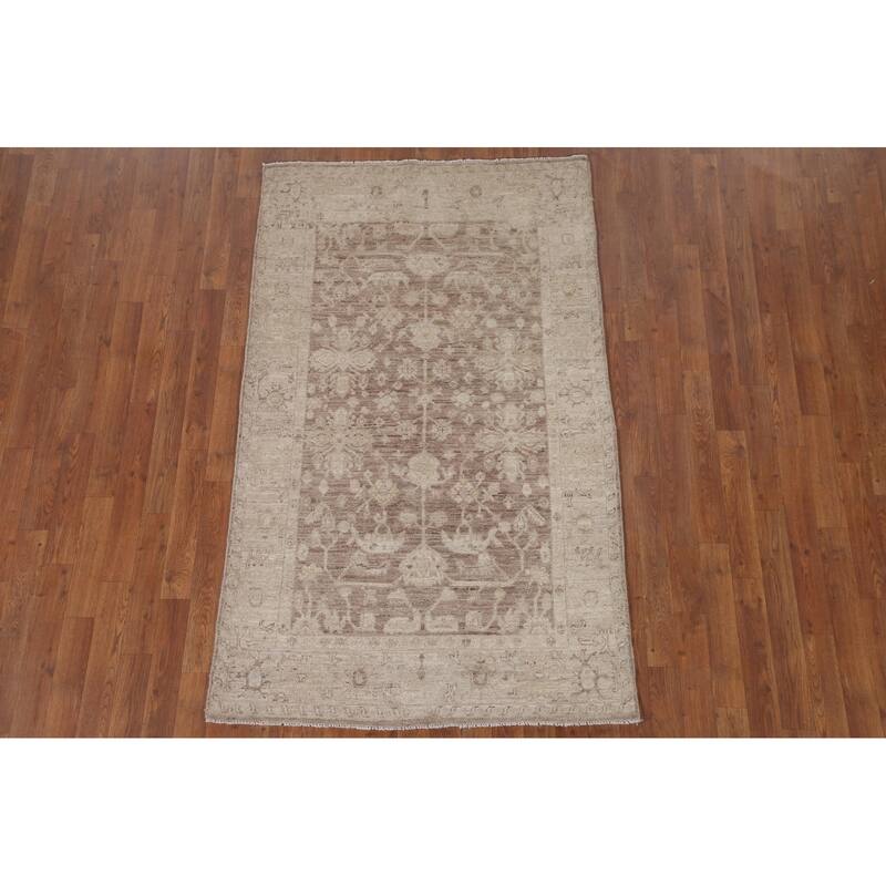 Hand Knotted Oriental 100% Wool Carpet Transitional All-Over Brown Oushak Area Rug - 6' 0'' X 3' 7''