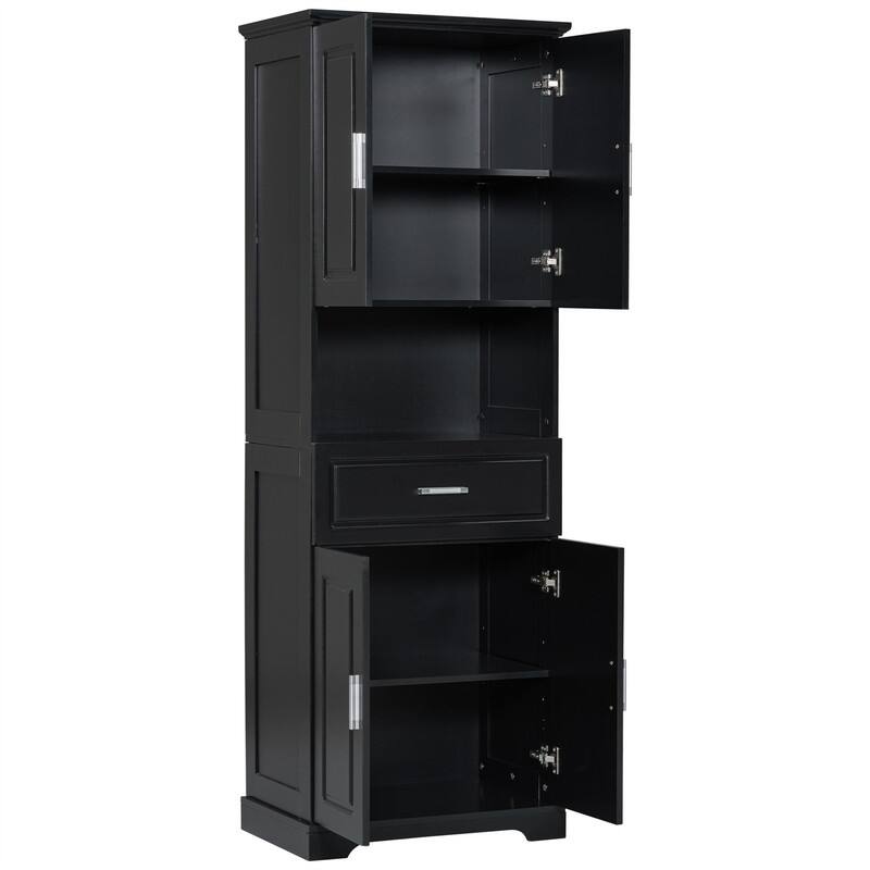 Tall Bathroom Storage Cabinet with 4 Doors and 1 Drawer, Freestanding Bathroom Floor Cabinet w/Open Storage & Adjustable Shelves