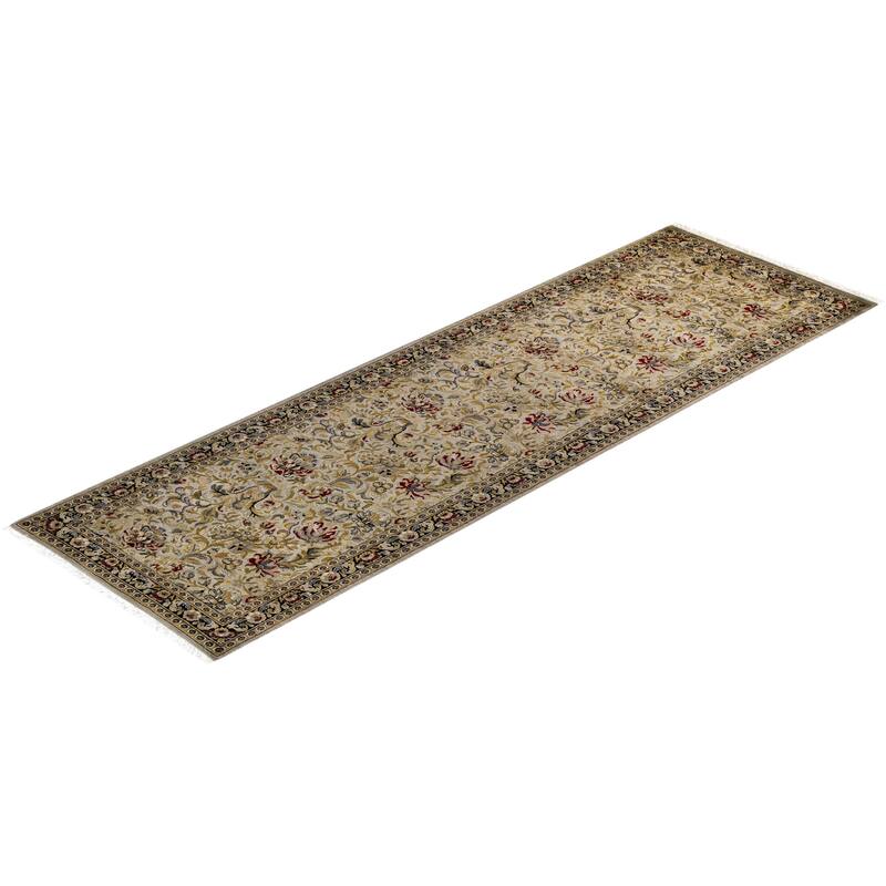 Overton Hand Knotted Wool Vintage Inspired Modern Contemporary Overdyed Ivory Runner Rug - 2' 6" x 8' 2"