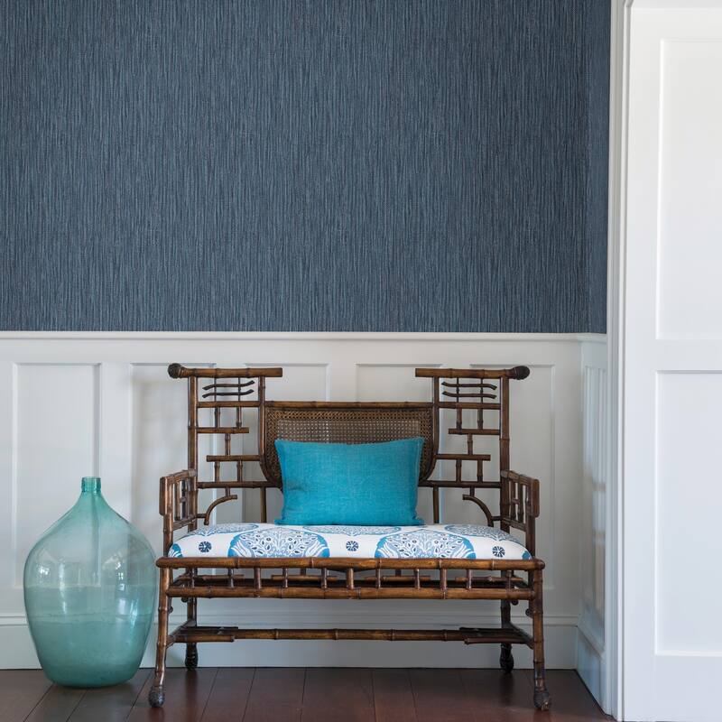 A-Street Prints Raffia Thames Blue Faux Grasscloth Wallpaper