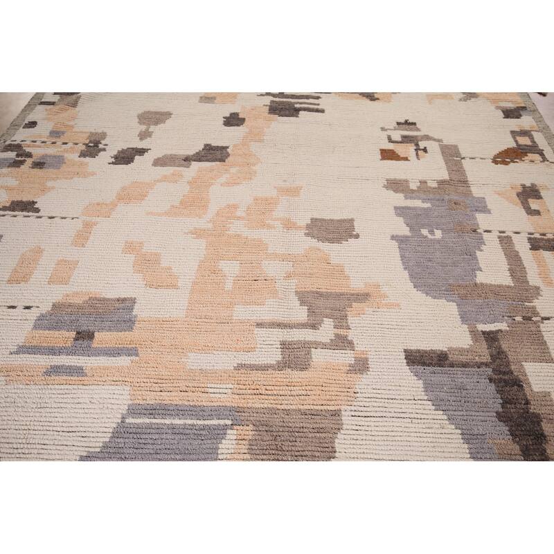 Modern Moroccan Abstract Area Rug Handmade Wool Carpet - 8'10"x 12'7"