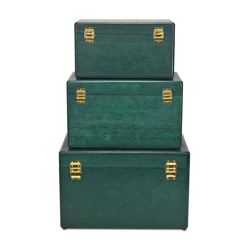 Sable Set of 3 Wooden Trunks with Gold Handles