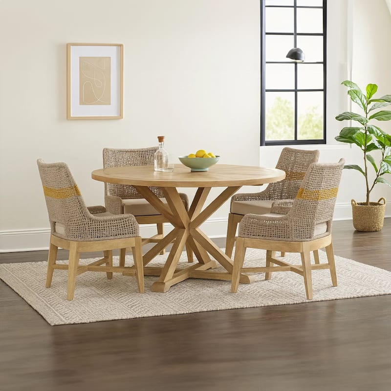Avira Dining Chair | Handcrafted Mango Wood | Cotton Rope Weaving | Beige Cushion