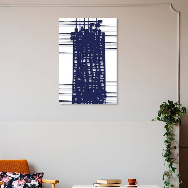 Wynwood Studio Canvas Abstract First Order White and Navy Blue Modern & Contemporary Wall Art Canvas Print - 30 x 20