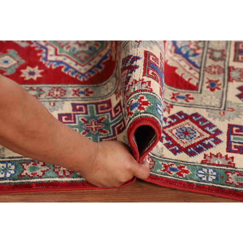Traditional Kazak Oriental Area Rug Handmade Red Wool Carpet - 5'0" x 6'7"