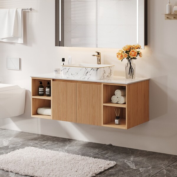 35.83'' Single Bathroom Vanity with Glossy Sintered Stone