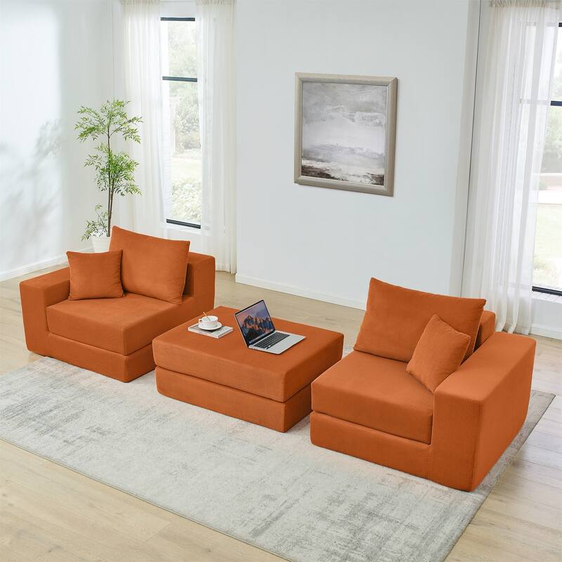 Modular Cloud Sectional Couch, Modern Upholstered L-Shaped Sofa with Removable Ottoman