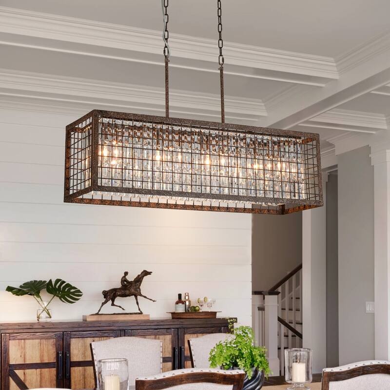 6-Light Farmhouse Crystal Chandelier Liner Kitchen Island Pendant - 37-in W x 11-in D x 22-in H - 37-in W x 11-in D x 22-in H - Antique Brown