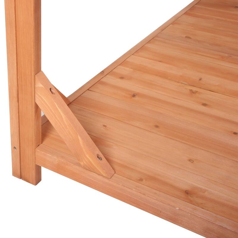 65" Large Wooden Farmhouse Rustic Outdoor Potting Bench Table, Patio Workstation with 4 Storage Shelves and Side Hook