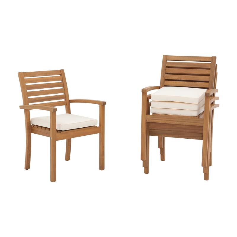 Outdoor Stackable Acacia Wood Dining Chair with Cushion