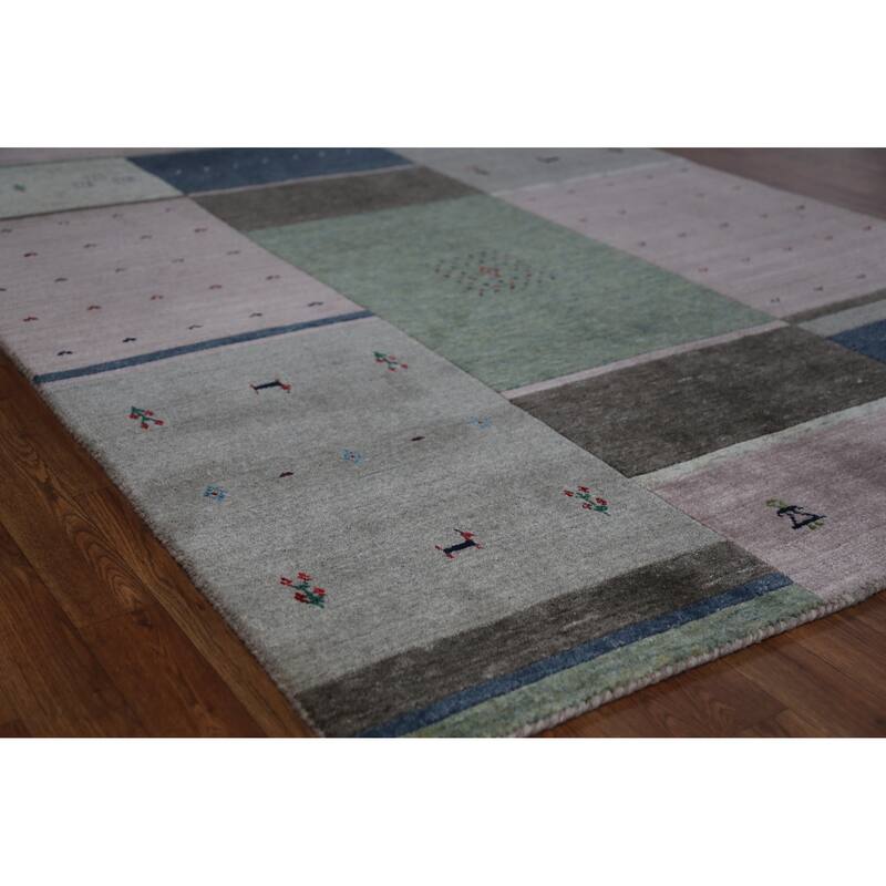 Grey Tribal Gabbeh Indian Area Rug Hand-Knotted Wool Carpet - 5'3" x 7'6" - 5'3" x 7'6" - Grey