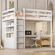 preview thumbnail 16 of 28, Full Size Pinewood Loft Bed with Built-in Study Desk and Wardrobe, Storage Shelves and 2 Drawers, Full-length Guardrails White - Full
