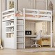 preview thumbnail 2 of 7, Wooden Full Size Loft Bed with Built-in Wardrobe and Desk,White
