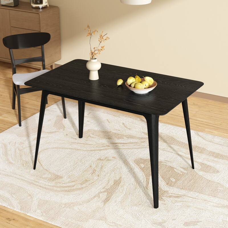 Mid-Century Modern 5-Piece Dining Set, Rubberwood Frame, One Table And 4 Upholstered Chairs