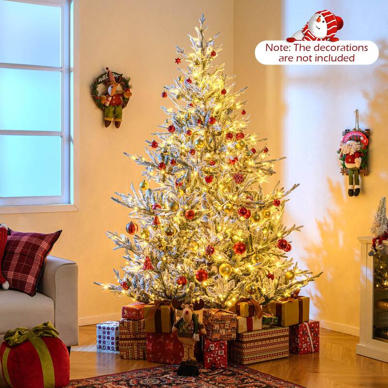 Costway 6/7/8 FT Artificial Christmas Tree with 762/1074/1470 Flocked - See Details - White & Green - 7 Foot