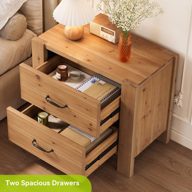 Solid Wood Nightstand with 2 Drawers