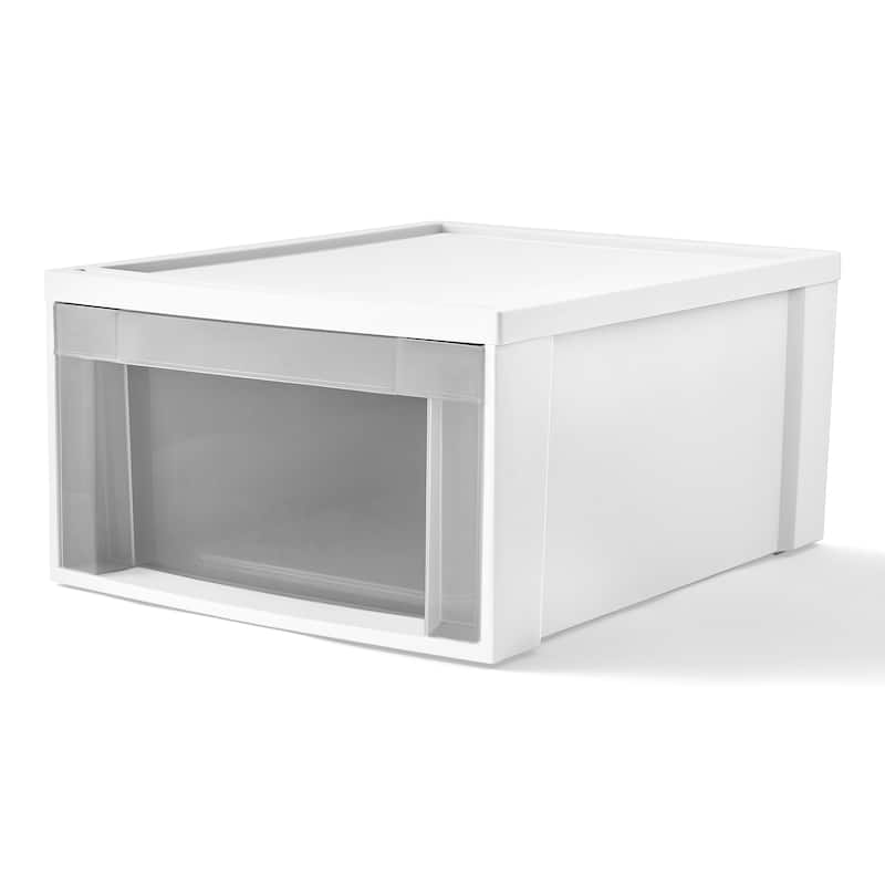 STARPLAST Medium Stackable Storage Drawer, White - White