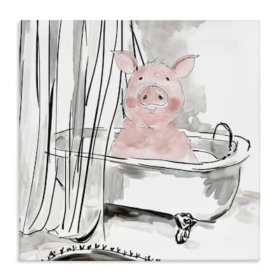 Stupell Minimal Bathtub Piggy Canvas Wall Art Design By Carol Robinson
