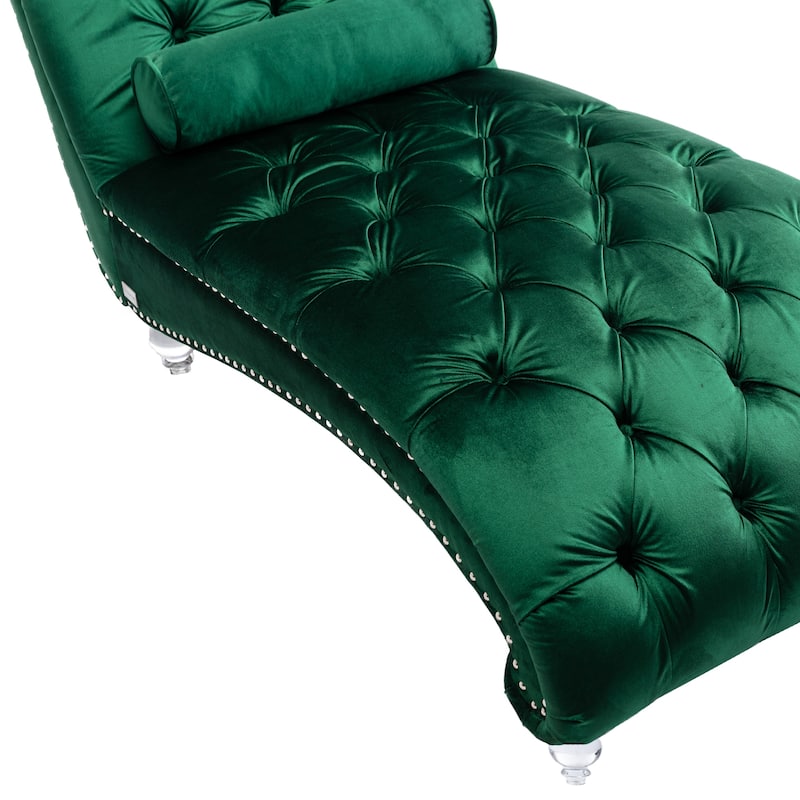 Emerald Modern 63.98" Upholstered Buttons Tufted Chaise Lounge Chair with Pillow and Acrylic Legs