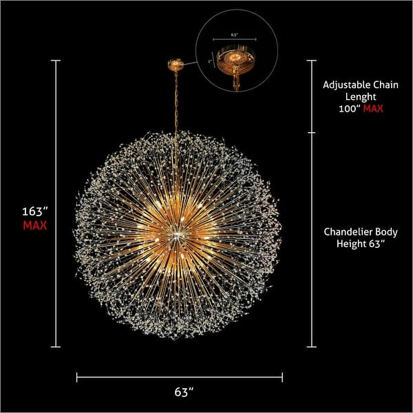 dimension image slide 1 of 2, Crystal Chandelier 63" Firework Lighting Starburst Pendant light