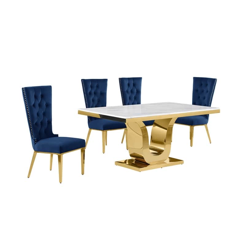 Best Quality Furniture D320-SC334-7 Dining Set with 66" White Marble Top