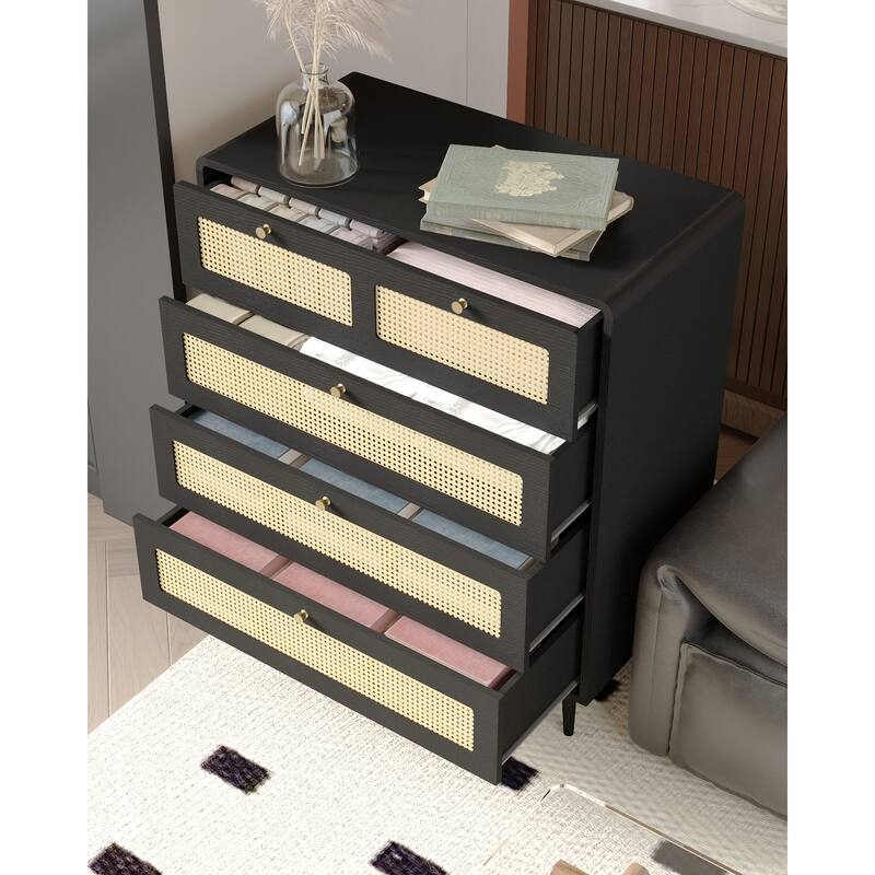 Modern Rattan Dressing Table Storage Cabinet with 4 Drawers, Waterproof, for Bedrooms and Living Rooms