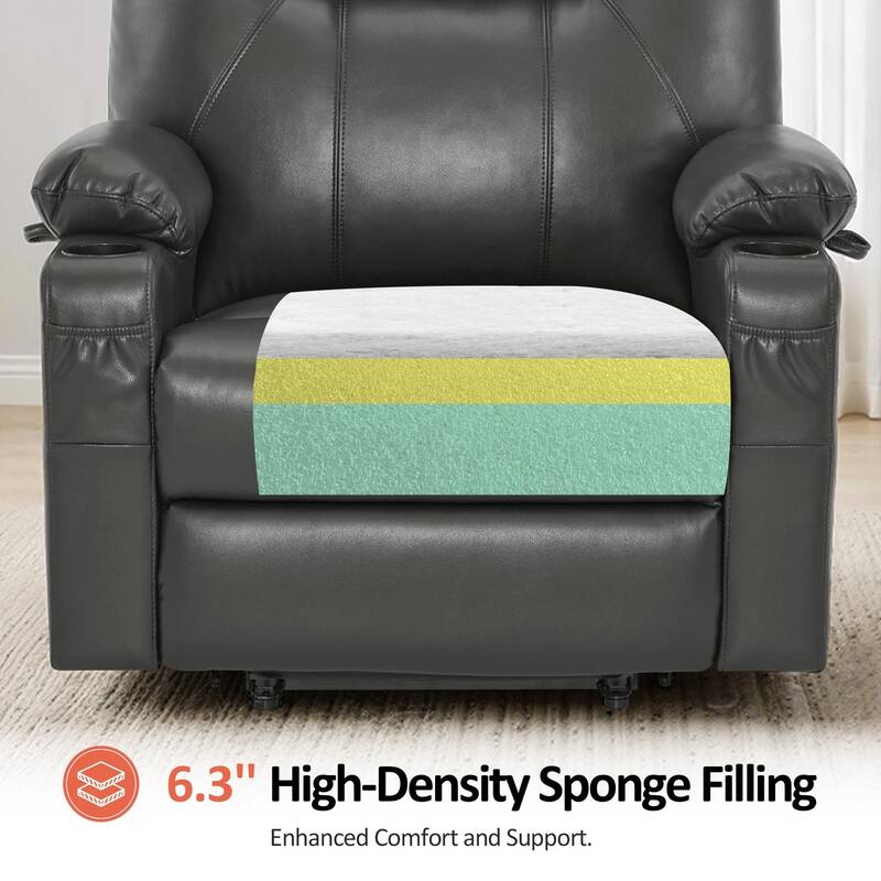 MCombo Medium-Wide Power Lift Recliner Chair Sofa with Massage and Heat for Elderly People, Faux Leather R7045