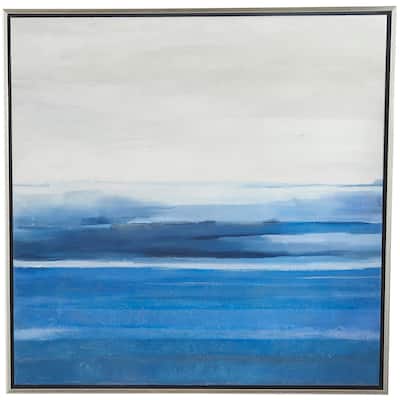 Canvas Landscape Abstract Ocean Inspired Framed Wall Art with Silver Frame - Blue - Roche River Decor