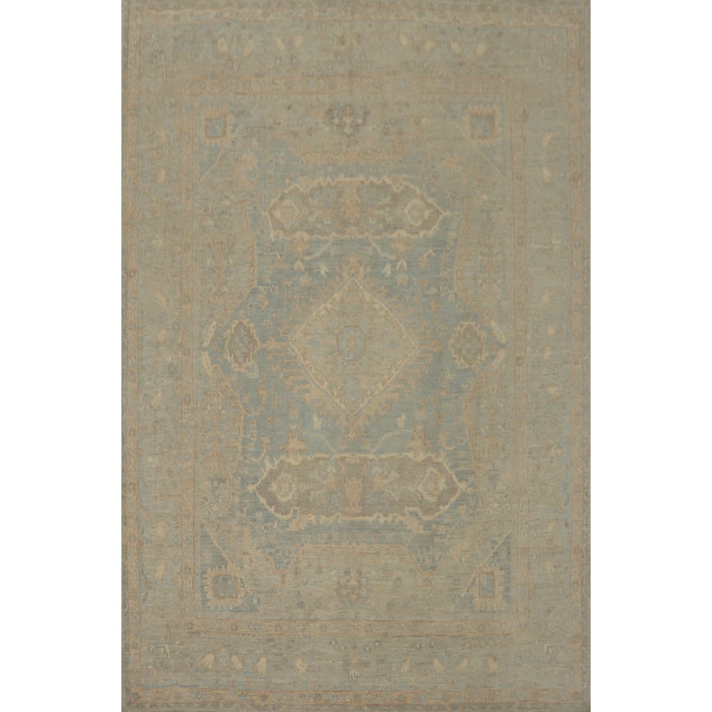 Vegetable Dye Wool Oushak Turkish Area Rug, Medallion Geometric Carpet - 10' 8'' X 8' 5''