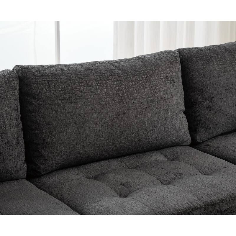 128" Chenille U-Shaped Modular Sectional Sofa with Storage Ottoman, Pocket Spring Support, and 6-Seat Configurable Design