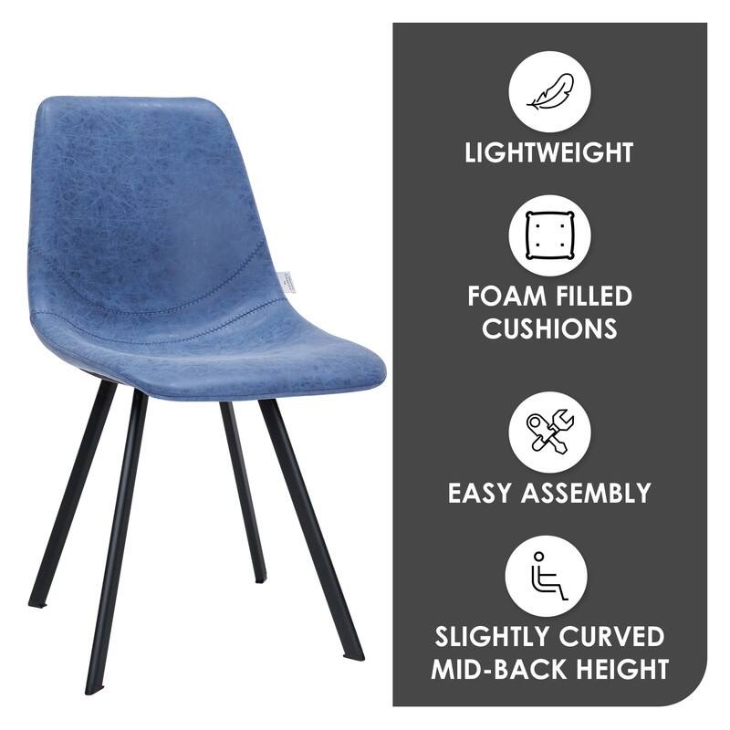 Markley Dining Chair with Leather Seat in Black Steel Legs, Scratch-Resistant, Ergonomic & Comfortable Modern Kitchen Chair