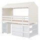 preview thumbnail 25 of 33, Twin Size House-Shaped Wood Bed Low Loft Bed with Desk & Shelf, Unique Kids Bed Tent Bed with Drawer and Roof for Boys Girls