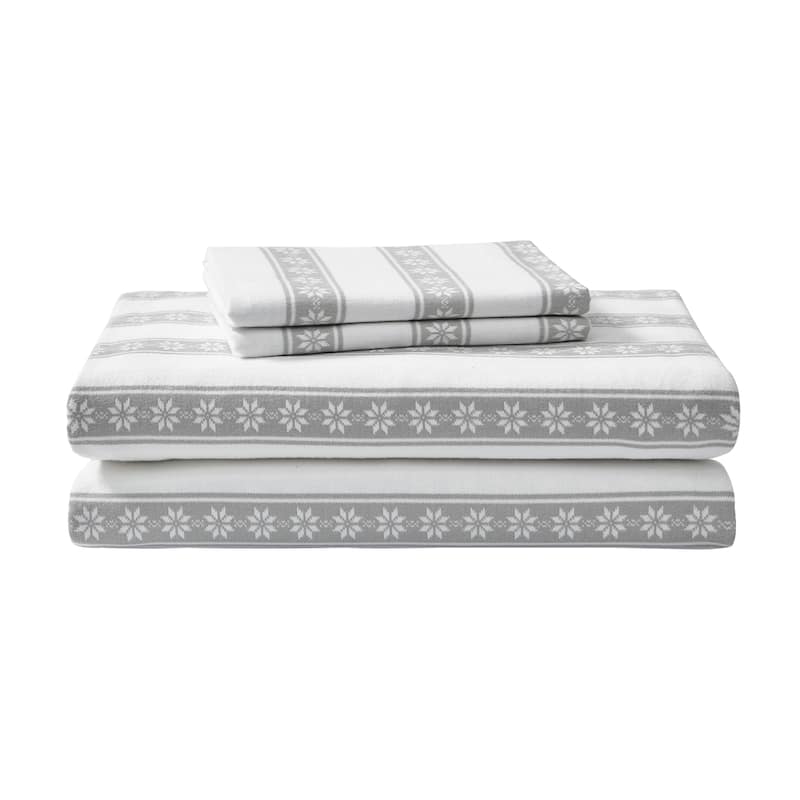 Eddie Bauer Printed Cotton Flannel Sheet Set - Twin - Snowflake Fair Isle