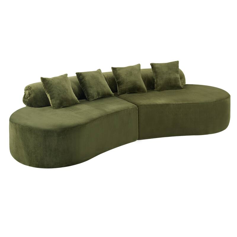 Plush Curved Sectional Sofa Cozy Modular Deep Seat Couch with Pillows