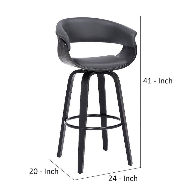30 Inch Swivel Faux Leather Barstool with Curved Open Back - 20 L X 24 W X 41 H Inches