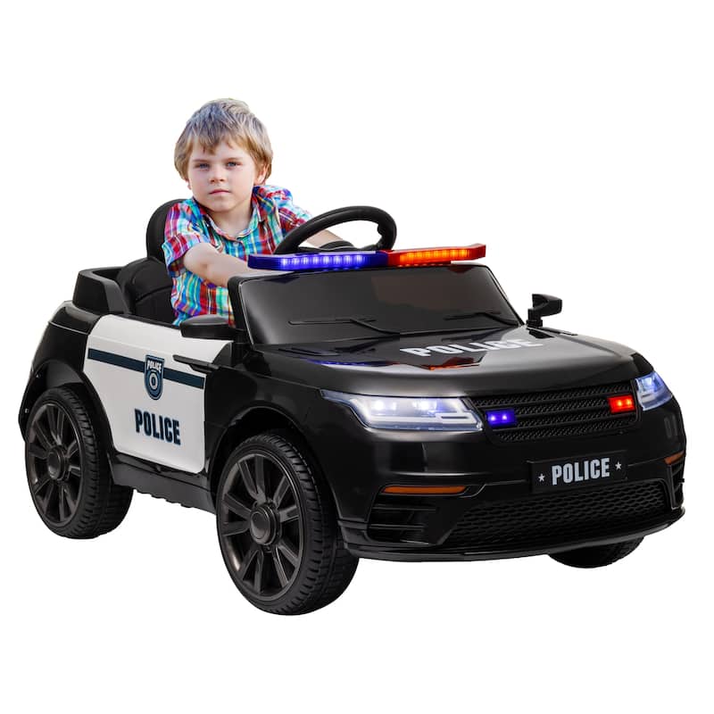 Electric Car Ride-On Car with Music, Police Car Battery Powered Electric Car with Parent Remote Control