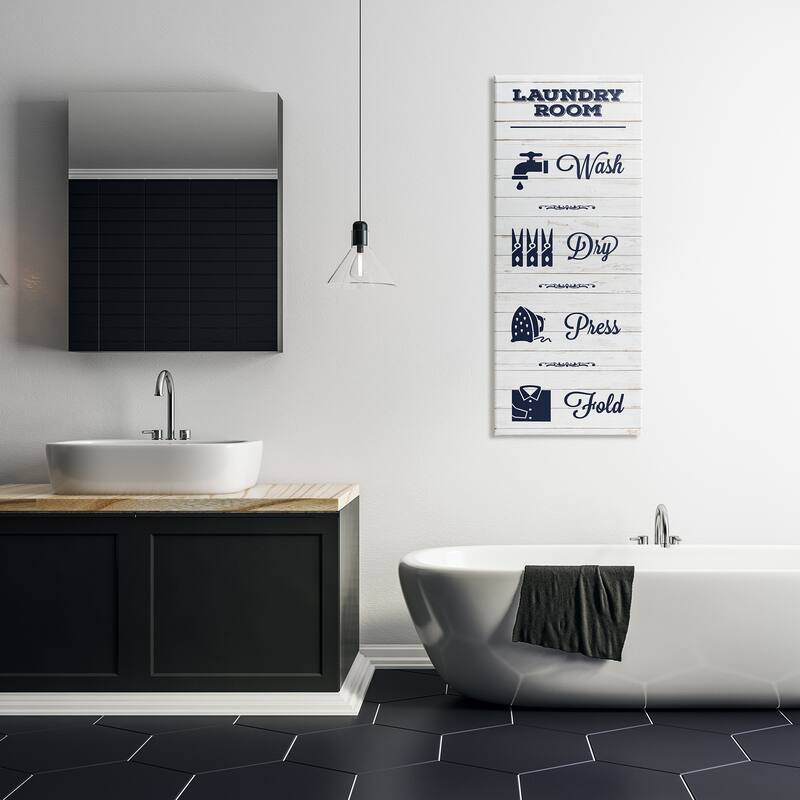 Stupell Laundry Room Rustic Sign Wash Dry Fold Icons Canvas Wall Art - Blue