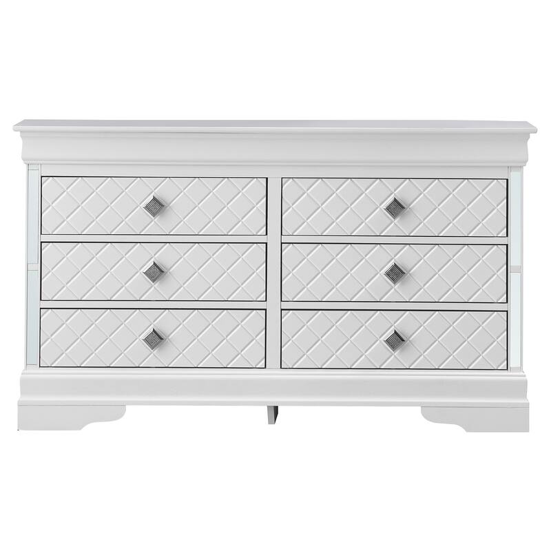 Embossed 6-Drawer Wooden Dresser - 59" - White