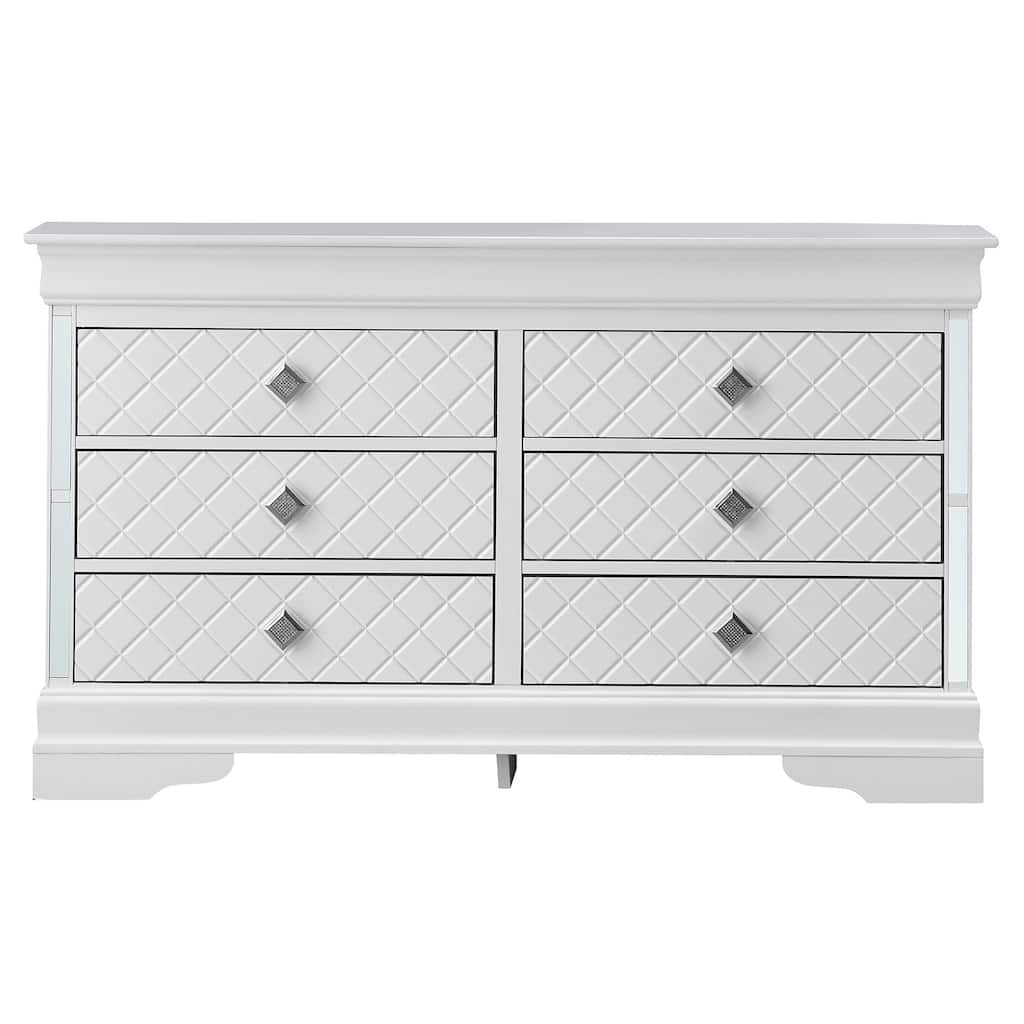 Embossed 6-Drawer Wooden Dresser - 59" - White