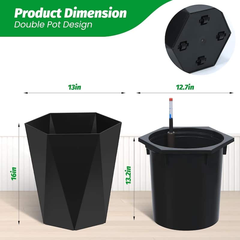 16" Set of 2 Self-Watering Planter Pots for Patio, Porch, Garden, Indoor Outdoor
